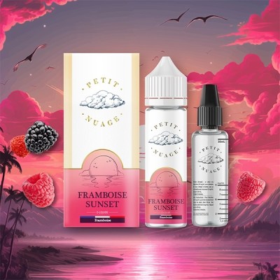 E-liquide Framboise Sunset de Petit Nuage sur fond tropical au coucher du soleil E-liquide Framboise Sunset de Petit Nuage sur fond tropical au coucher du soleil