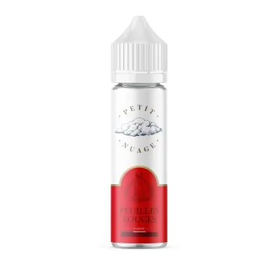 Flacon 60ml e-liquide Feuilles Rouges de la marque Petit Nuage, étiquette blanche et rouge