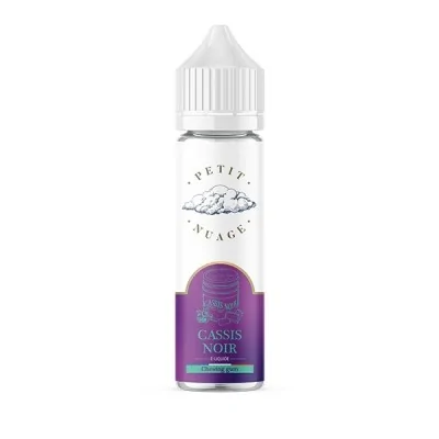 E-liquide Cassis Noir 60ml Petit Nuage, flacon blanc avec étiquette violette, saveur fruitée