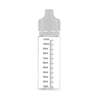 Bouteille graduée transparente 120ml avec bouchon blanc et échelle de mesure Bouteille graduée transparente 120ml avec bouchon blanc et échelle de mesure