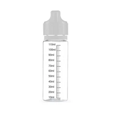 Bouteille graduée transparente 120ml avec bouchon blanc et échelle de mesure