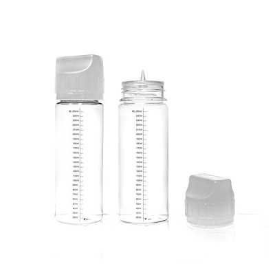 Bouteille graduée 120ml transparente avec pipette amovible, mesures précises, design épuré Bouteille graduée 120ml transparente avec pipette amovible, mesures précises, design épuré