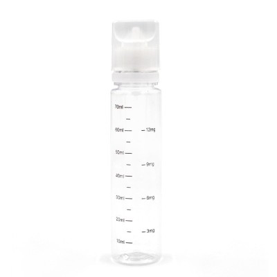Bouteille graduée transparente 75ml avec pipette amovible et mesures imprimées Bouteille graduée transparente 75ml avec pipette amovible et mesures imprimées