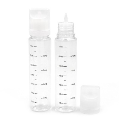 Bouteilles graduées transparentes 75ml avec pipette amovible, mesures imprimées Bouteilles graduées transparentes 75ml avec pipette amovible, mesures imprimées