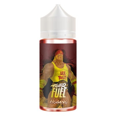 Bouteille e-liquide Fighter Fuel Hogano 100ml avec personnage musclé en débardeur jaune Bouteille e-liquide Fighter Fuel Hogano 100ml avec personnage musclé en débardeur jaune