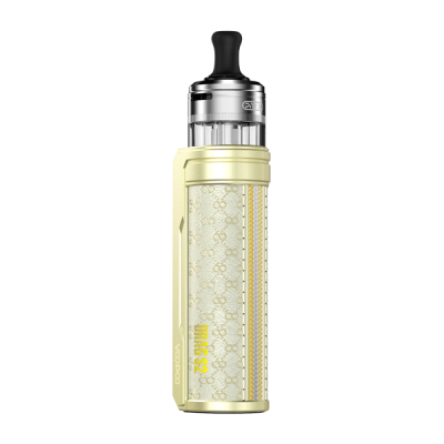 Kit Pod Drag S2 Voopoo jaune pâle avec motif, réservoir transparent et embout noir Kit Pod Drag S2 Voopoo jaune pâle avec motif, réservoir transparent et embout noir