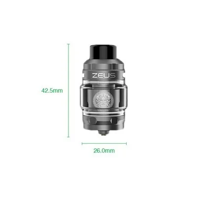 Clearomiseur Zeus GeekVape Z Sub Ohm, dimensions 42.5mm x 26mm, design métallique gris