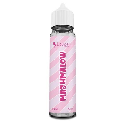 E-liquide Marshmallow 50ml par Liquideo, flacon rose et blanc, saveur guimauve
