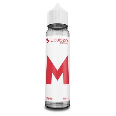 Flacon e-liquide Liquideo M 50ml, bouteille blanche avec logo rouge, mélange 70/30