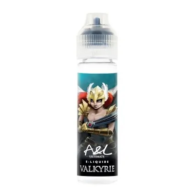 E-liquide Valkyrie 50ml A&L avec illustration d'une valkyrie casquée sur fond turquoise