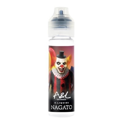 Flacon e-liquide Nagato 50ml avec image de clown effrayant sur l'étiquette Flacon e-liquide Nagato 50ml avec image de clown effrayant sur l'étiquette
