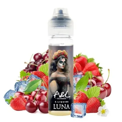 E-liquide Luna 50ml avec fruits rouges, glace et image Dia de los Muertos sur flacon