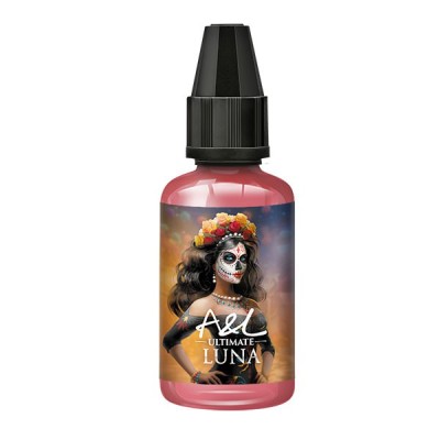Flacon de concentré Luna 30ml Ultimate, arôme pour e-liquide, illustré par une femme en Día de Muertos Flacon de concentré Luna 30ml Ultimate, arôme pour e-liquide, illustré par une femme en Día de Muertos