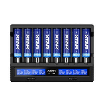 Chargeur de batteries XTAR VC8 avec 8 slots et écran LCD pour piles rechargeables Chargeur de batteries XTAR VC8 avec 8 slots et écran LCD pour piles rechargeables