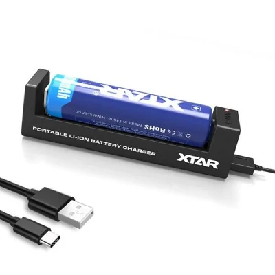 Chargeur de batterie Li-ion portable XTAR MC1 avec câble USB-C et pile rechargeable