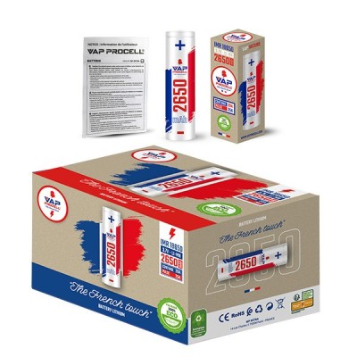 Batteries rechargeables IMR 18650 Vap Procell 2650mAh, boîte et emballage produit Batteries rechargeables IMR 18650 Vap Procell 2650mAh, boîte et emballage produit