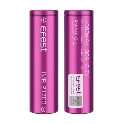 Batteries rechargeables Efest IMR 21700 4000mAh 30A roses, pack de 2 accumulateurs haute performance