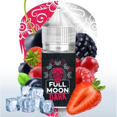 Bouteille Full Moon Dark entourée de fruits rouges, glace et motifs floraux