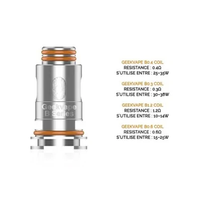 Résistances B Coil Geekvape avec 4 types et leurs spécifications de résistance et puissance