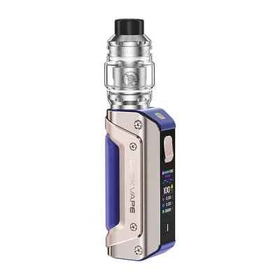 Kit Aegis Solo 3 Geekvape, cigarette électronique bleue et argent avec écran digital