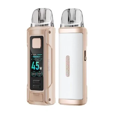 Kit Pod Thelema Nano Lost Vape, deux appareils de vapotage compacts en or rose avec écran