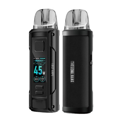 Kit Pod Thelema Nano Lost Vape noir avec écran digital affichant 45W et réservoir transparent Kit Pod Thelema Nano Lost Vape noir avec écran digital affichant 45W et réservoir transparent