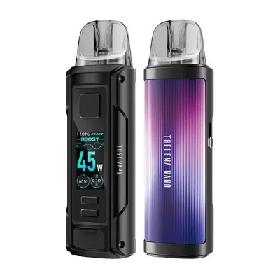 Kit Pod Thelema Nano Lost Vape, deux modèles, noir avec écran et violet dégradé