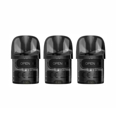 Trois pods de remplacement noirs E-Plus 3ml Lost Vape avec inscription 'OPEN' Trois pods de remplacement noirs E-Plus 3ml Lost Vape avec inscription 'OPEN'
