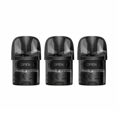 Trois pods de remplacement noirs E-Plus 3ml Lost Vape avec inscription 'OPEN'