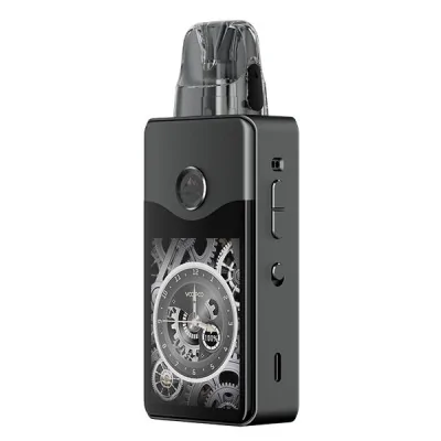 Kit Pod Vinci E120 Voopoo noir avec écran affichant un motif d'engrenages