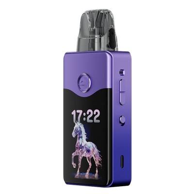 Kit pod Vinci E120 violet avec écran affichant un cheval et l'heure 17:22 Kit pod Vinci E120 violet avec écran affichant un cheval et l'heure 17:22