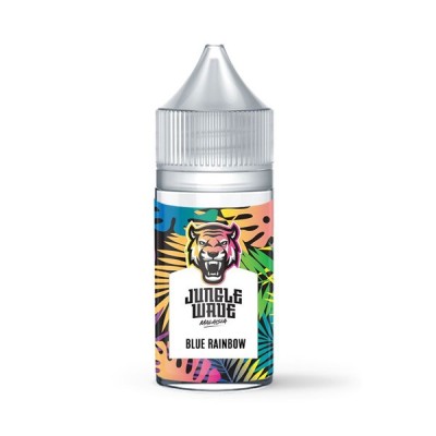 Flacon e-liquide Jungle Wave Blue Rainbow 30ml coloré avec logo tigre et motifs tropicaux Flacon e-liquide Jungle Wave Blue Rainbow 30ml coloré avec logo tigre et motifs tropicaux