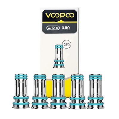 Résistances PnP-X Voopoo 0.8Ω en pack de 5, boîte et coils bleus en métal pour cigarette électronique