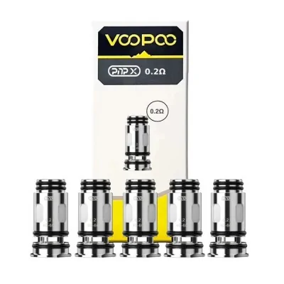 Pack de 5 résistances PnP-X Voopoo 0.2Ω pour cigarette électronique, boîte et coils visibles