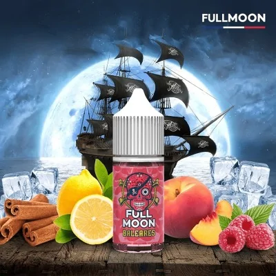 Flacon e-liquide Full Moon Baleares, fruits et épices, fond pirate avec lune et bateau