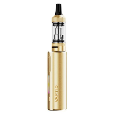 Cigarette électronique Vaptio Cosmo Lite dorée avec réservoir en verre et embout noir Cigarette électronique Vaptio Cosmo Lite dorée avec réservoir en verre et embout noir