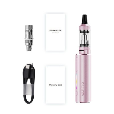 Kit e-cigarette Cosmo Lite Vaptio: cigarette électronique rose, réservoir, bobine et accessoires Kit e-cigarette Cosmo Lite Vaptio: cigarette électronique rose, réservoir, bobine et accessoires