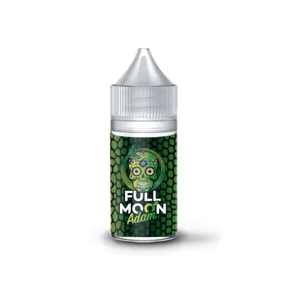 Flacon e-liquide Full Moon Adam 30ml, design vert avec crâne mexicain, fond hexagonal