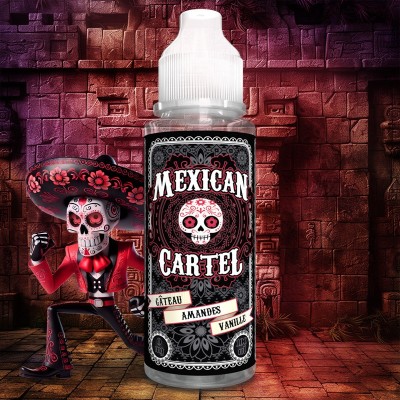 E-liquide Mexican Cartel parfum amande vanille avec figurine squelette mexicain