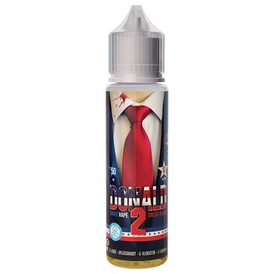 E-liquide Donald 2 50ml Vape Party par Swoke, flacon avec visuel cravate rouge E-liquide Donald 2 50ml Vape Party par Swoke, flacon avec visuel cravate rouge