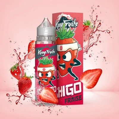 E-liquide Ishigo Kung Fruits saveur fraise, bouteille et packaging avec design animé fruité