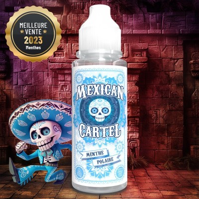 Bouteille e-liquide Mexican Cartel menthe polaire, meilleure vente 2023, décor squelette mexicain