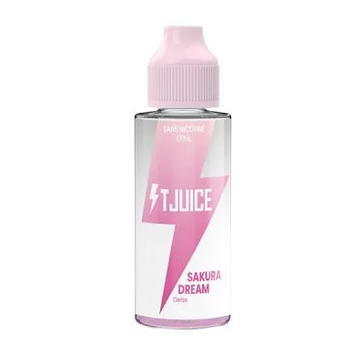 Flacon de e-liquide T-Juice Sakura Dream 100ml, collection rose avec éclair