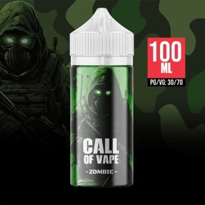 E-liquide Call of Vape Zombie 100ml, flacon avec image de zombie sur fond camouflage