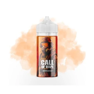 E-liquide Call of Vape Assault 100ml, flacon avec illustration militaire sur fond orange