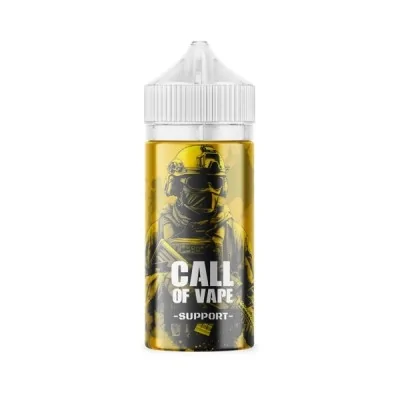 E-liquide Call of Vape Support 100ml, bouteille avec image de soldat, liquide jaune