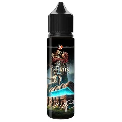 Flacon e-liquide Beta 50ml Les Secrets d'Eros, design noir et bleu avec une sirène