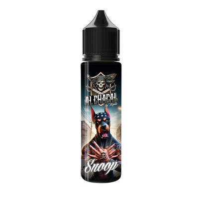 E-liquide Snoop 50ml Al Chacal Knoks, bouteille noire avec image d'un chien féroce E-liquide Snoop 50ml Al Chacal Knoks, bouteille noire avec image d'un chien féroce