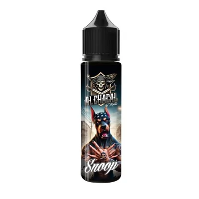 E-liquide Snoop 50ml Al Chacal Knoks, bouteille noire avec image d'un chien féroce