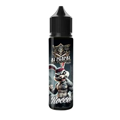 E-liquide Rocco 50ml Al Chacal Knoks, flacon noir avec lapin cartoon sur l'étiquette